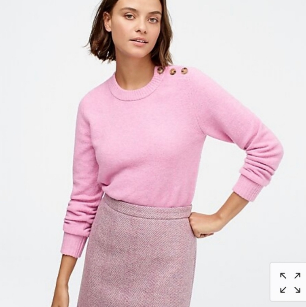 J. Crew Pink Crewneck Sweater with Button Detail